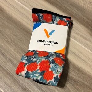 Viasox Women's Floral Compression Socks - Red and Blue